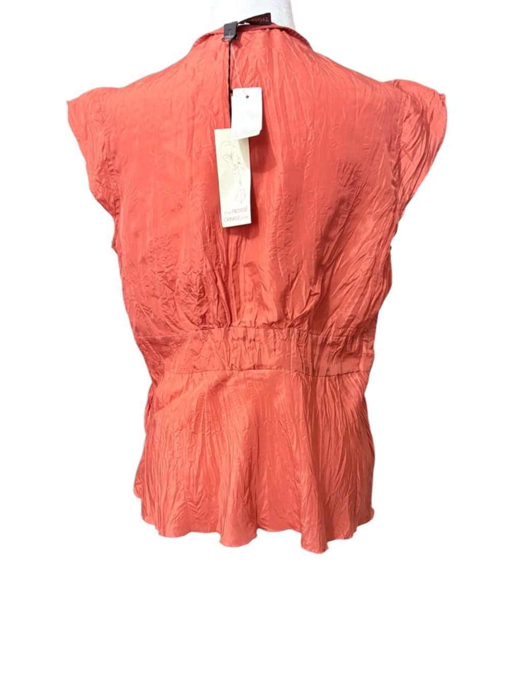 NWT Tristan & Iseut Peach Ruffled Front 100% Silk Romantic Sleeveless Blouse - Picture 5 of 10